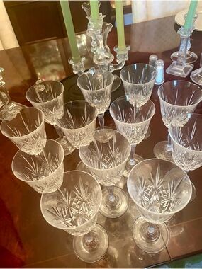 (12) Royal Crystal Rock - “Overture” Water/Wine 7 7/8” Glasses - Starburst - EUC